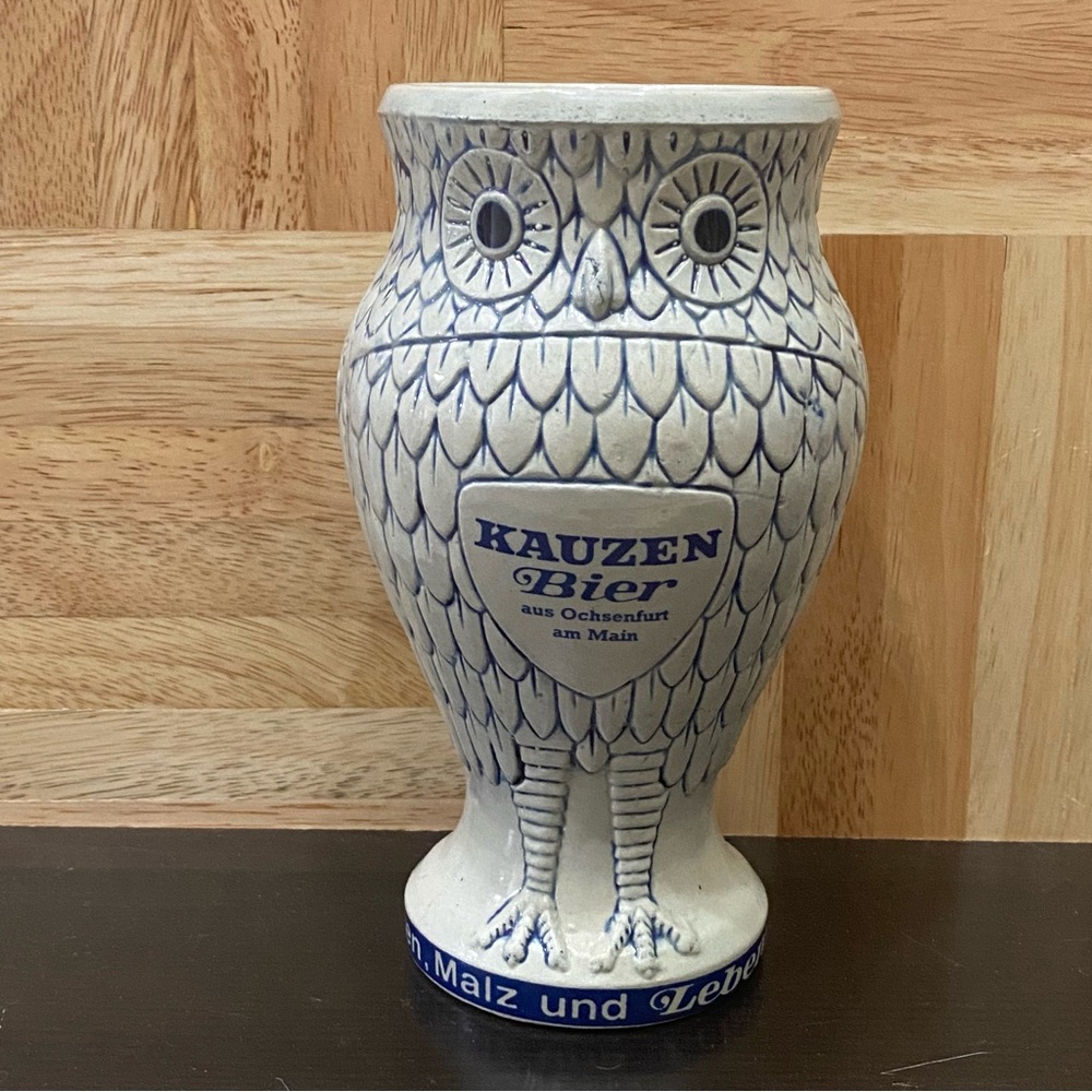 Vintage Handarbeit KAUZEN BIER Stoneware 7” Mug Beer Stein Owl Mug